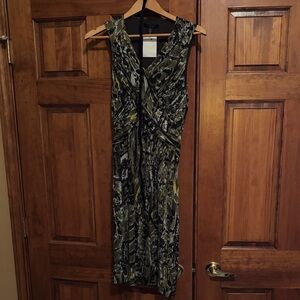 Kenneth Cole Abstract Midi Dress - Olive, Black, White